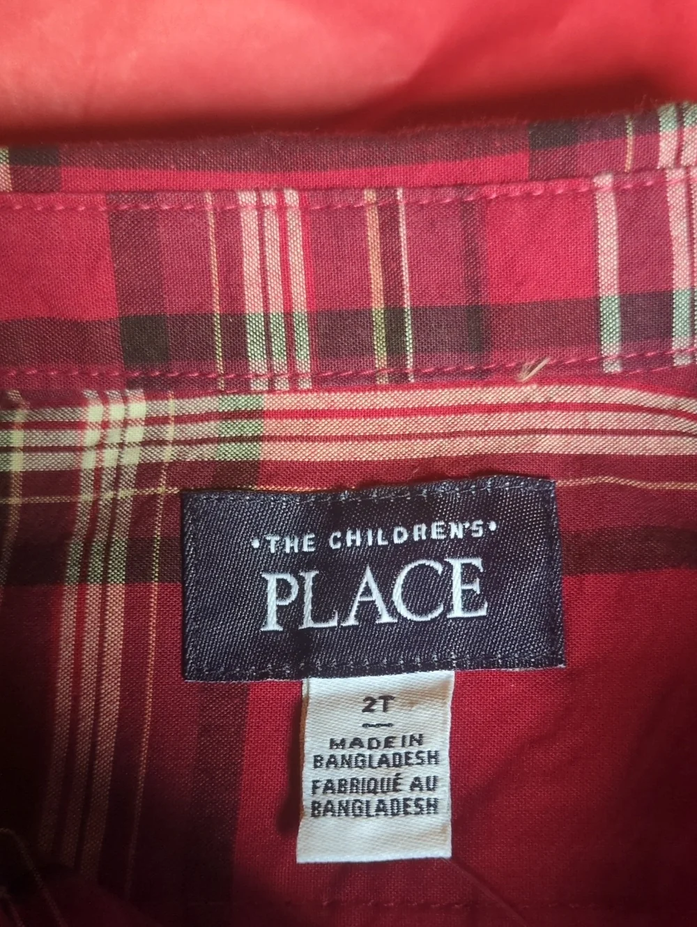 NWT...The Children's Place Red/Black Plaid Button-Up Shirt Size 2T